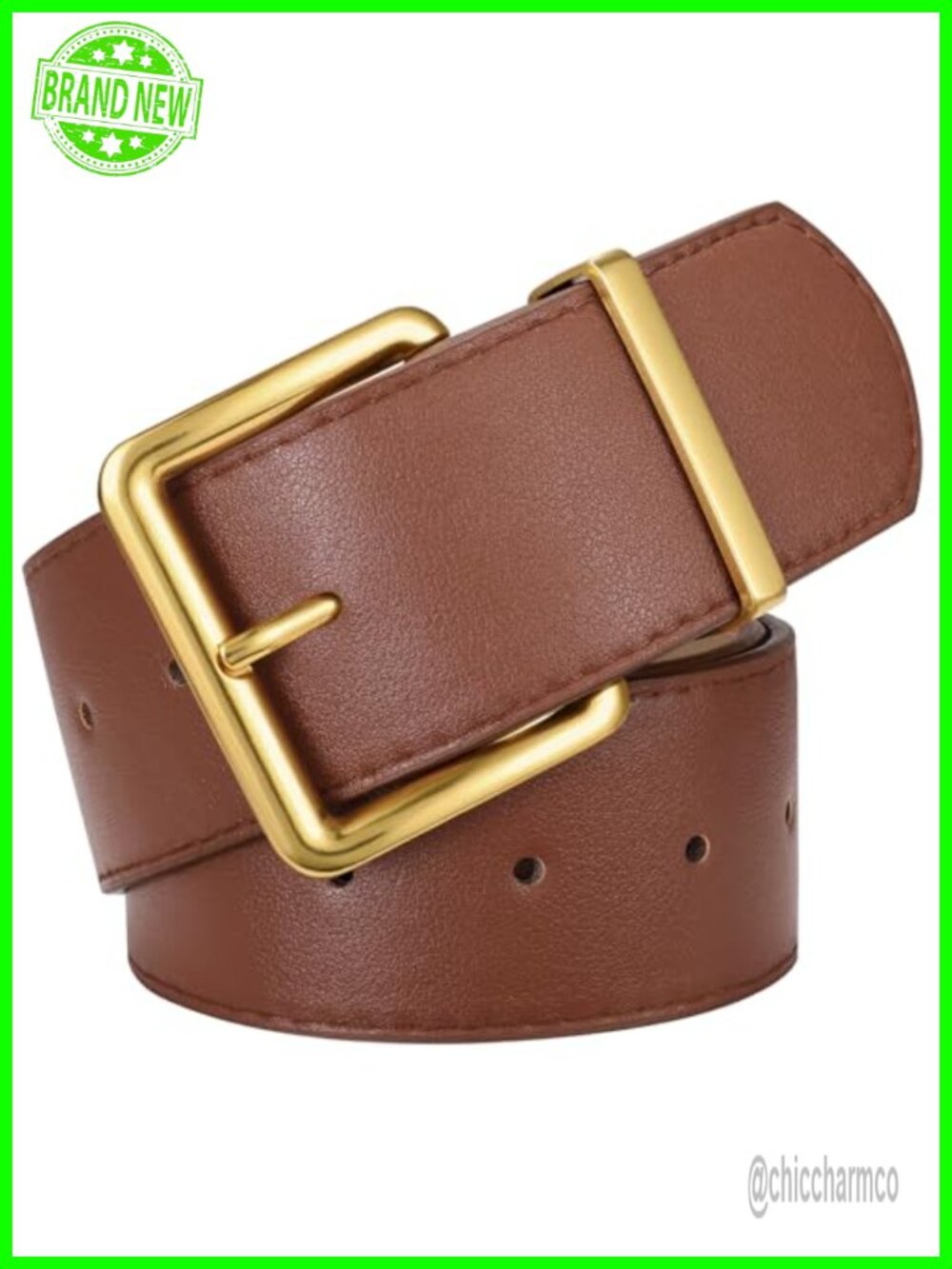 Faux Leather Wide Chunky Belt Gold Buckle Adjustable Women's Fashion